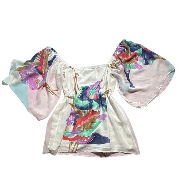 Yumi Kim Silk Floral Flutter Sleeve Blouse Size S - Picture 3 of 3
